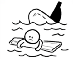 a shipwreck survivor afloat on a board